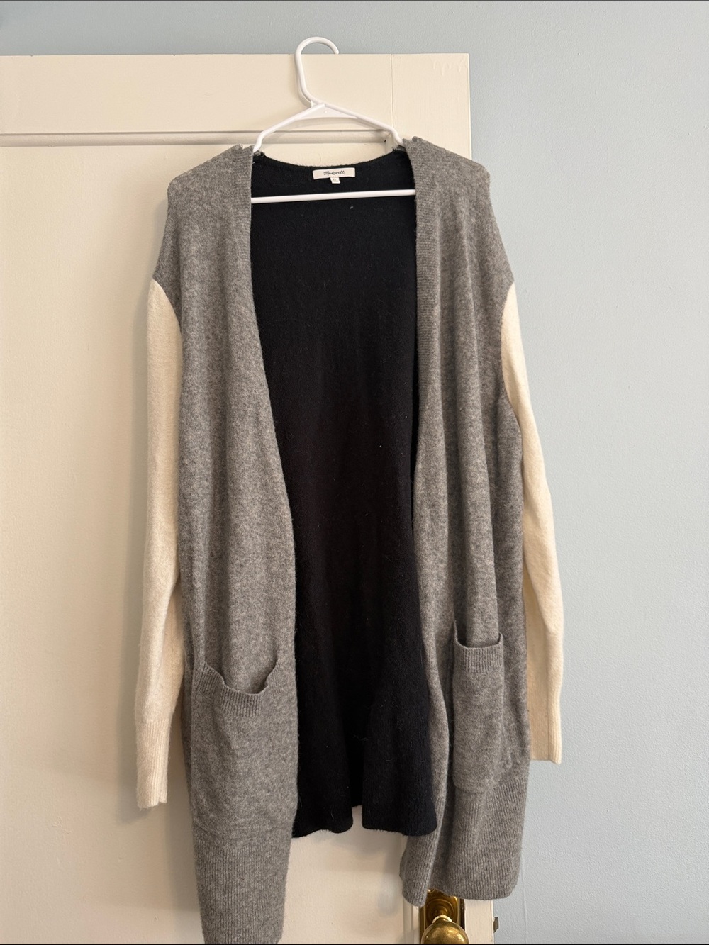Madewell Gray & Cream Open-Front Colorblock Cardigan
